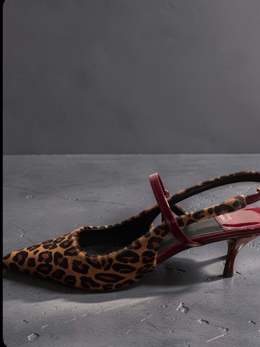 Jeffrey Campbell Cheetah Cherry Red Pointed Slingback Mule w/Red Strap and Heel